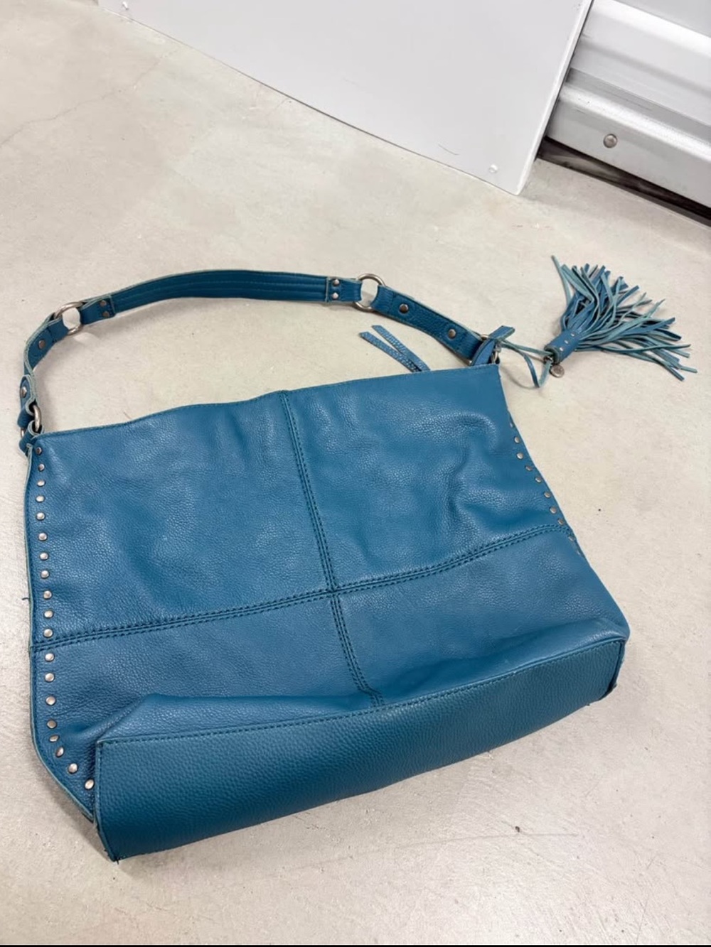 Teal Leather Tassel Shoulder Bag - Women
